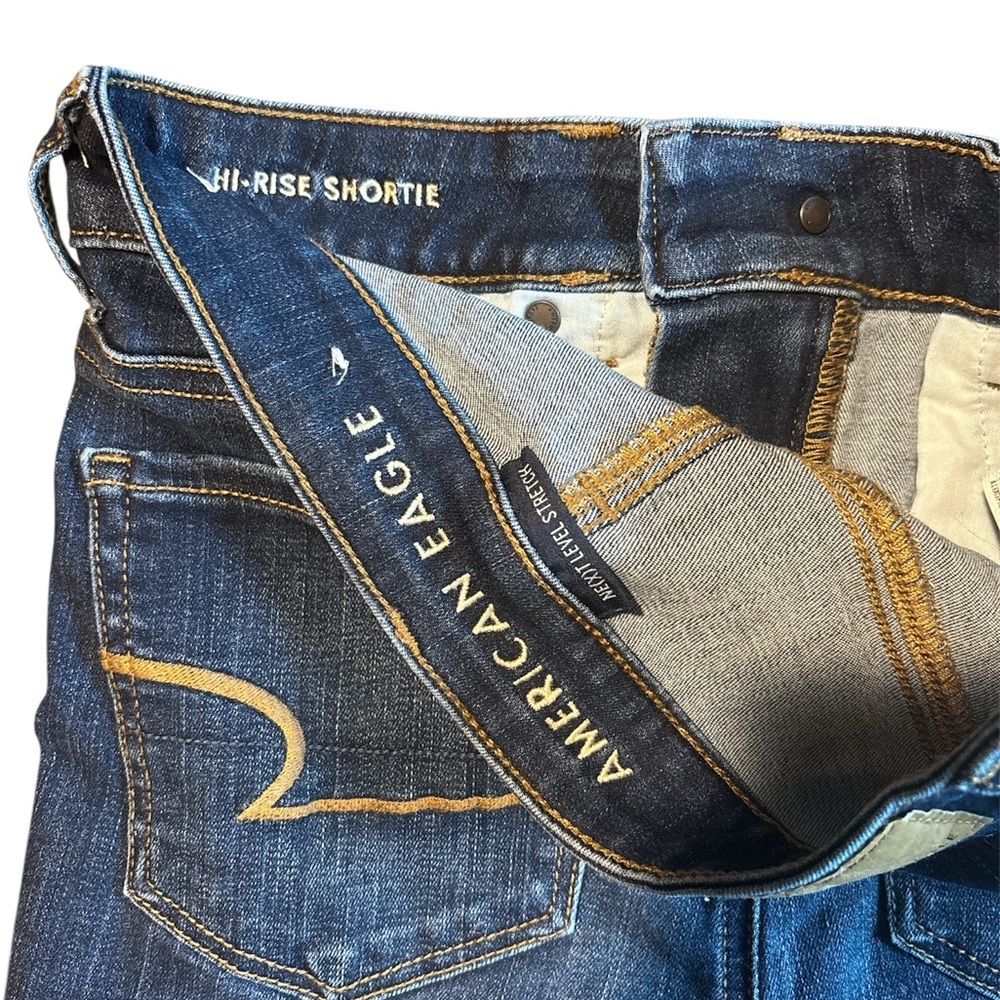 American Eagle Women’s Size 2 Hi Rise Shortie Shorts Jean Stretch Dark Wash - Picture 3 of 6